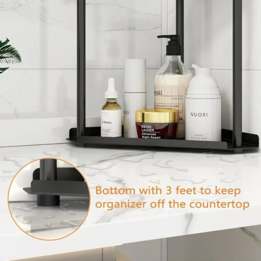 2-Tier Black Bathroom Counter Organizer, Vanity & Kitchen Corner Shelf Storage